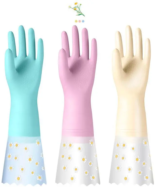 Main image of Reusable Rubber Cleaning Gloves for Dishwashing: 3 Pairs Latex Free Household Kitchen Gloves for Washing Dishes