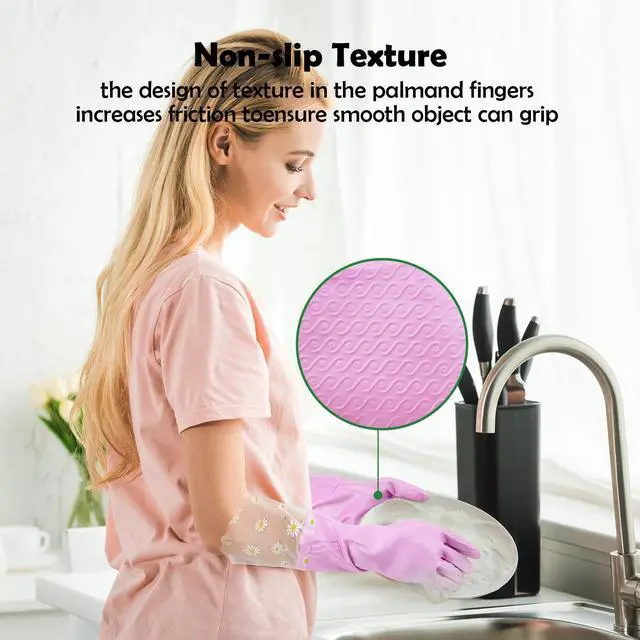 Alt view image 3 of 6 - Reusable Rubber Cleaning Gloves for Dishwashing: 3 Pairs Latex Free Household Kitchen Gloves for Washing Dishes