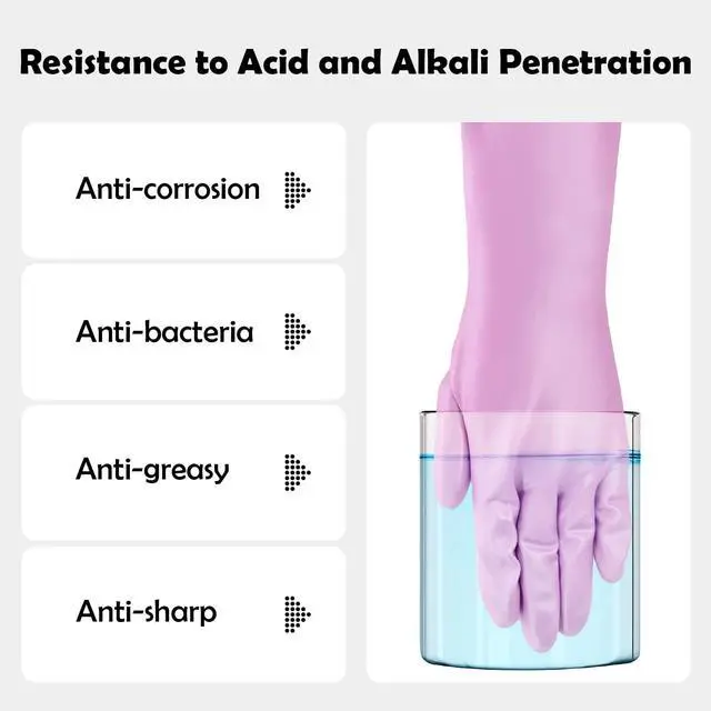 Alt view image 6 of 6 - Reusable Rubber Cleaning Gloves for Dishwashing: 3 Pairs Latex Free Household Kitchen Gloves for Washing Dishes