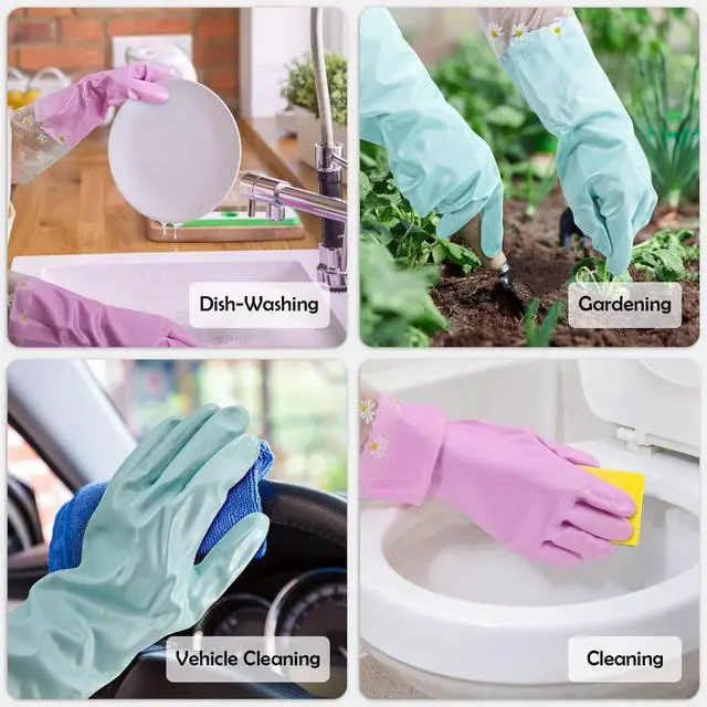 Alt view image 5 of 6 - Reusable Rubber Cleaning Gloves for Dishwashing: 3 Pairs Latex Free Household Kitchen Gloves for Washing Dishes