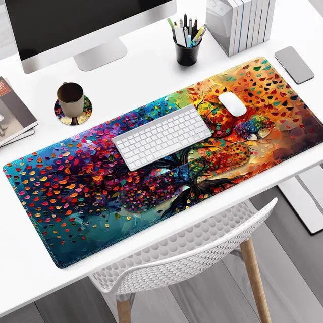 Alt view image 2 of 7 - Large Gaming Mouse Pad Set, 4 in 1 Ergonomics Keyboard Desk Mat with Memory Foam Wrist Rest, Computer Extended Game Mousepad, Non-Slip Desk Matt Easy Typing Pain Relief I Colorful Tree Leave