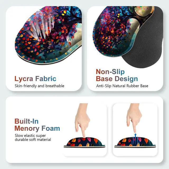 Alt view image 6 of 7 - Large Gaming Mouse Pad Set, 4 in 1 Ergonomics Keyboard Desk Mat with Memory Foam Wrist Rest, Computer Extended Game Mousepad, Non-Slip Desk Matt Easy Typing Pain Relief I Colorful Tree Leave