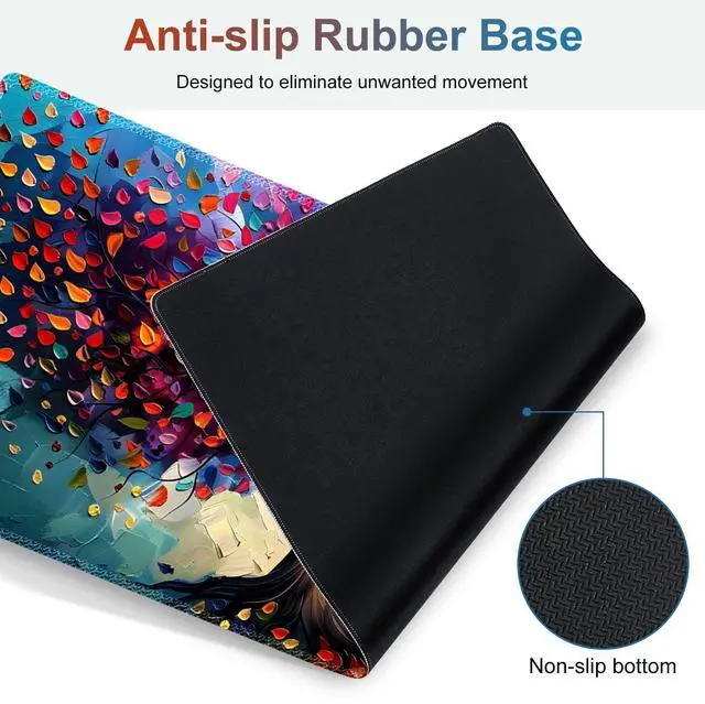 Alt view image 7 of 7 - Large Gaming Mouse Pad Set, 4 in 1 Ergonomics Keyboard Desk Mat with Memory Foam Wrist Rest, Computer Extended Game Mousepad, Non-Slip Desk Matt Easy Typing Pain Relief I Colorful Tree Leave