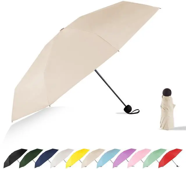 Main image of Mini Travel Umbrella Compact Small Size, UV Protection for Sun & Rain, Lightweight Folding, Wind Resistant, Small Backpack Purse Size for Women Kids(Beige)