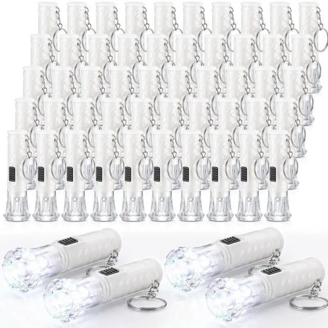 Main image of 50 Pcs Mini Flashlight Keychains Bulk with Lanyard Portable Small Plastic LED Key Chains Flashlights for Night Reading Emergency Hurricane Camping Hiking Party Favors(White,Simple)