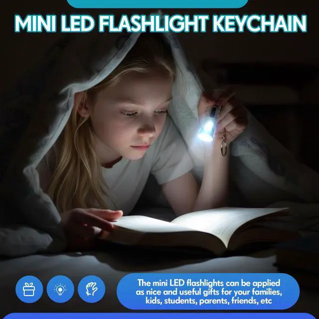 Alt view image 4 of 6 - 50 Pcs Mini Flashlight Keychains Bulk with Lanyard Portable Small Plastic LED Key Chains Flashlights for Night Reading Emergency Hurricane Camping Hiking Party Favors(White,Simple)