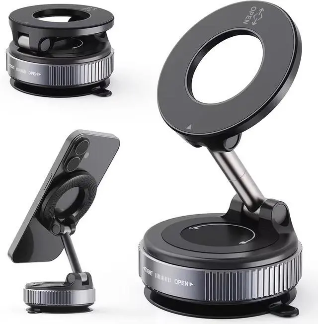 Main image of 2026 Upgraded Vacuum Magnetic Car Phone Holder, 96LBS Strong Suction Cup Phone Mount, 360° Adjustable Foldable MagSafe Car Mount for Dashboard Windshield, Compatible with All Smartphones