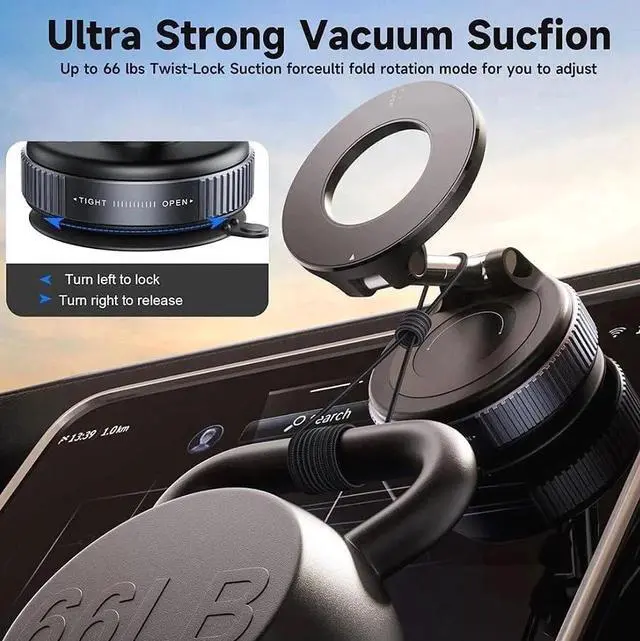 Alt view image 5 of 7 - 2026 Upgraded Vacuum Magnetic Car Phone Holder, 96LBS Strong Suction Cup Phone Mount, 360° Adjustable Foldable MagSafe Car Mount for Dashboard Windshield, Compatible with All Smartphones