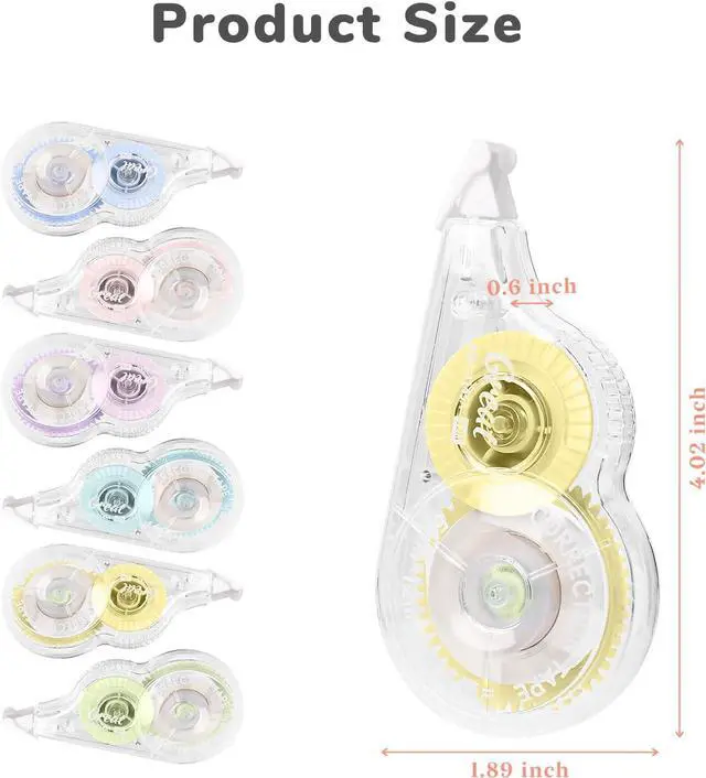 Alt view image 6 of 7 - 6 Pcs Correction Tapes for Instant Corrections, Easy To Use White Smooth Pull Out Tape, Aesthetic Correction Tape for School Office (Macaron)