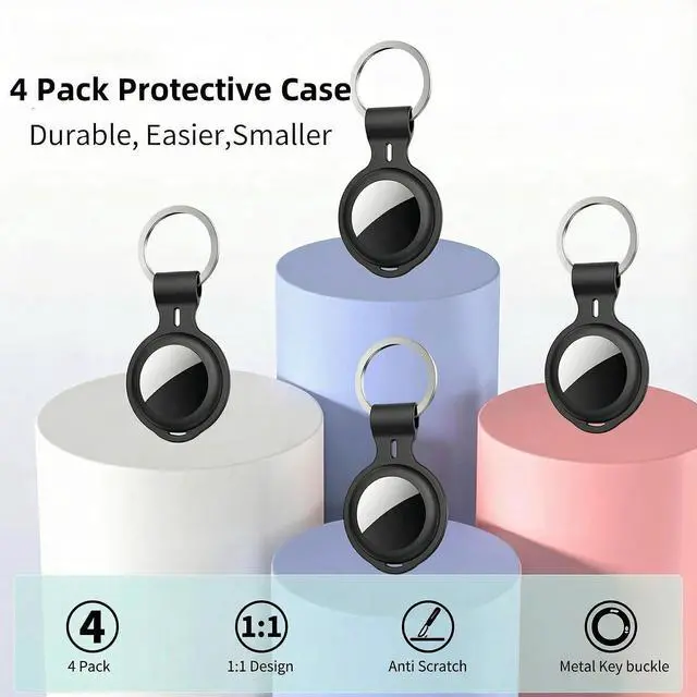 Alt view image 4 of 7 - 4 Pack Compatible with AirTag Holder Case Silicone Tracker Tags Keychain | Waterproof Case Cover for Air Tag Holder Tracking Devices Item Finders Accessories Air tagHolder for Dogs Kids Bags Luggage