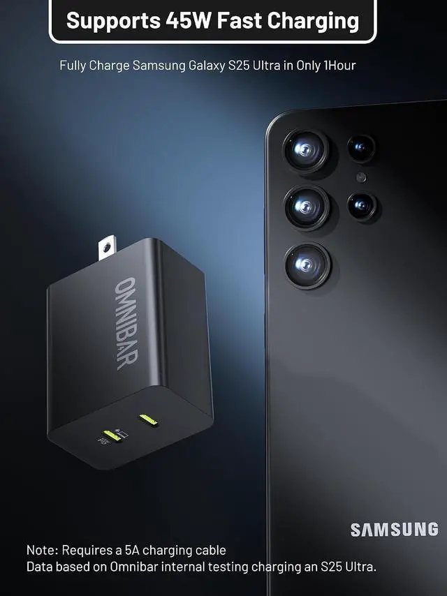 Alt view image 4 of 7 - 45W Dual USB C Fast Charger, Compact GaN PD PPS Fast Charging Block | 2 USB-C Ports, Foldable Plug, Travel Wall Adapter, PD Fast Charging for iPhone 17/16/15, Galaxy S26/S25, iPad & MacBook Air