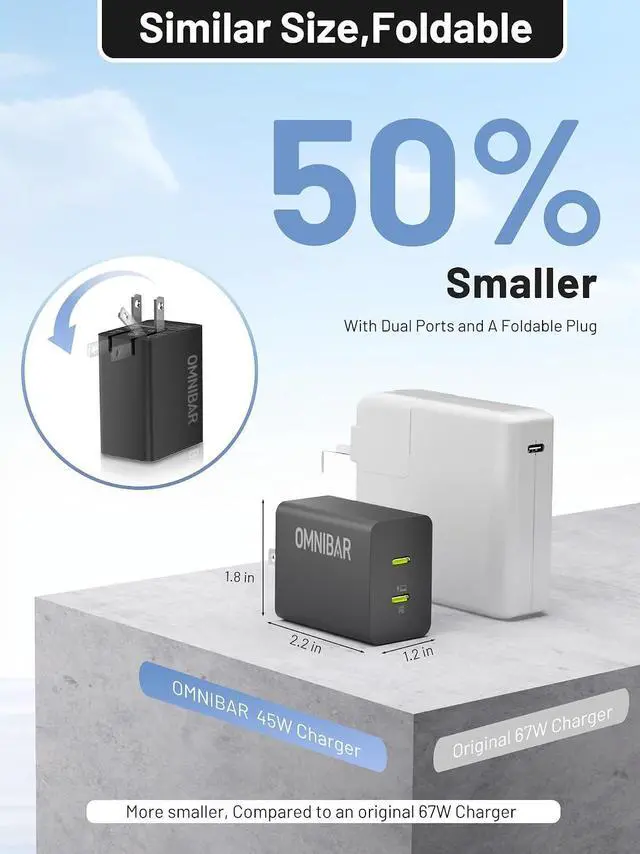 Alt view image 6 of 7 - 45W Dual USB C Fast Charger, Compact GaN PD PPS Fast Charging Block | 2 USB-C Ports, Foldable Plug, Travel Wall Adapter, PD Fast Charging for iPhone 17/16/15, Galaxy S26/S25, iPad & MacBook Air