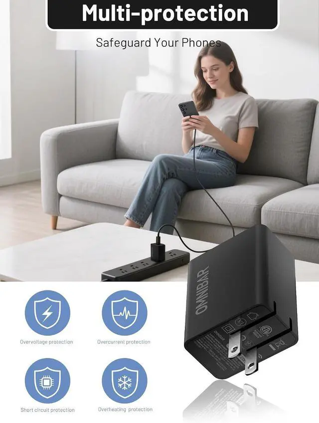 Alt view image 2 of 7 - 45W Dual USB C Fast Charger, Compact GaN PD PPS Fast Charging Block | 2 USB-C Ports, Foldable Plug, Travel Wall Adapter, PD Fast Charging for iPhone 17/16/15, Galaxy S26/S25, iPad & MacBook Air