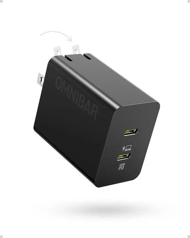 Main image of 45W Dual USB C Fast Charger, Compact GaN PD PPS Fast Charging Block | 2 USB-C Ports, Foldable Plug, Travel Wall Adapter, PD Fast Charging for iPhone 17/16/15, Galaxy S26/S25, iPad & MacBook Air