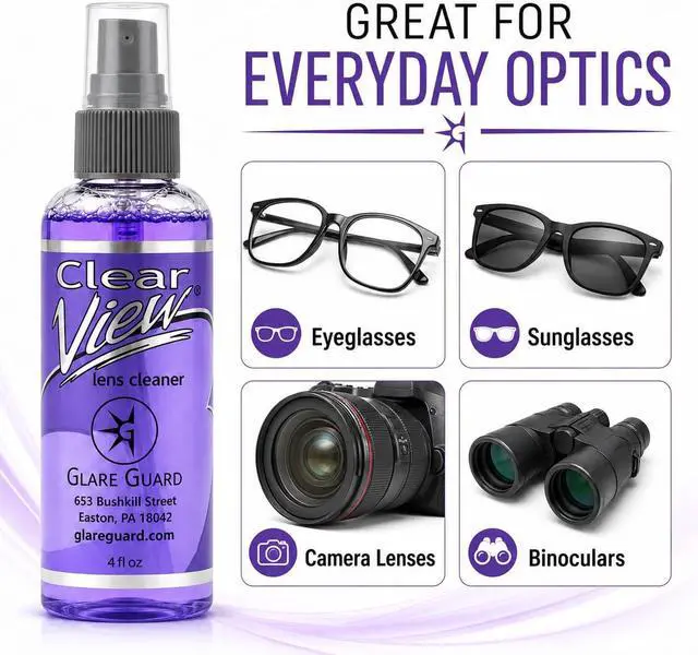 Alt view image 2 of 7 - Glare Guard Clear View Lens Cleaner with Microfiber Cloth, Anti-Streak Glasses Cleaner Spray, Pro-Grade Eyeglass & Sunglass Cleaner, Alcohol-Free Screen & Camera Lens Solution, Smudge-Free, 4oz