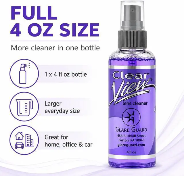 Alt view image 6 of 7 - Glare Guard Clear View Lens Cleaner with Microfiber Cloth, Anti-Streak Glasses Cleaner Spray, Pro-Grade Eyeglass & Sunglass Cleaner, Alcohol-Free Screen & Camera Lens Solution, Smudge-Free, 4oz