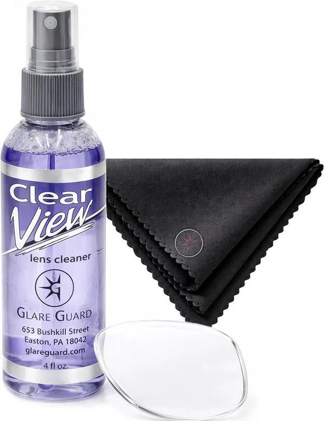 Main image of Glare Guard Clear View Lens Cleaner with Microfiber Cloth, Anti-Streak Glasses Cleaner Spray, Pro-Grade Eyeglass & Sunglass Cleaner, Alcohol-Free Screen & Camera Lens Solution, Smudge-Free, 4oz