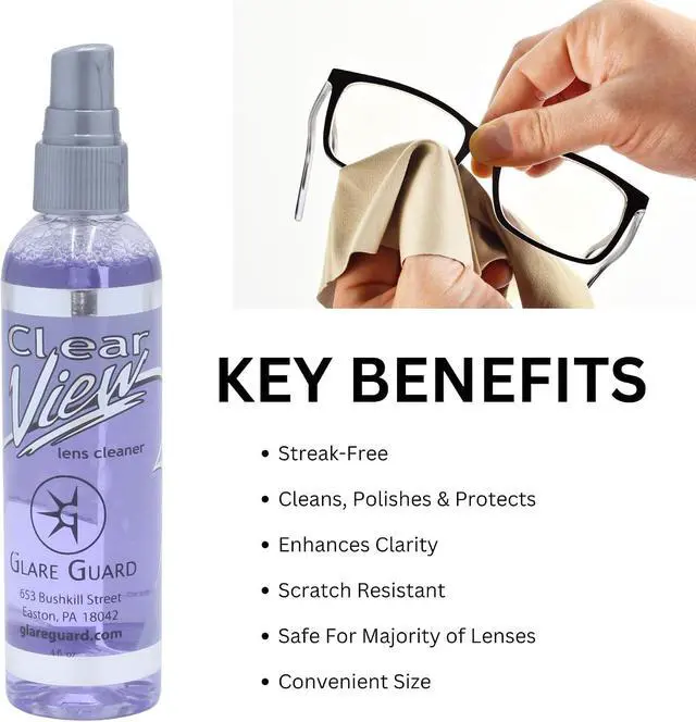 Alt view image 7 of 7 - Glare Guard Clear View Lens Cleaner with Microfiber Cloth, Anti-Streak Glasses Cleaner Spray, Pro-Grade Eyeglass & Sunglass Cleaner, Alcohol-Free Screen & Camera Lens Solution, Smudge-Free, 4oz