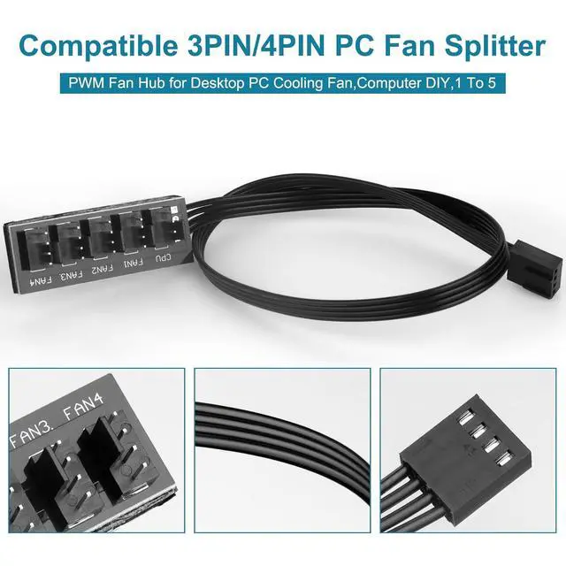 Alt view image 4 of 5 - Fan Hub,Compatible 3PIN/4PIN PC Fan Splitter.PWM Fans Hub for Desktop PC Cooling Fans,Computer DIY,1 to 5