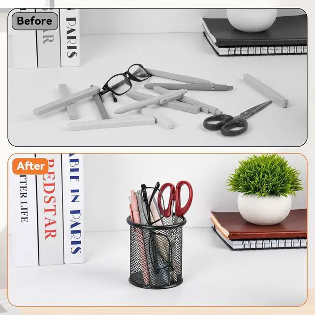 Alt view image 4 of 7 - Black Pen Holder Cup for Desk Modern Wire Mesh Pencil Cup Holder, Durable Office Pen Organizer for Desk, Home & Office