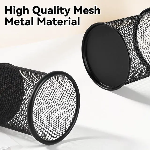 Alt view image 6 of 7 - Black Pen Holder Cup for Desk Modern Wire Mesh Pencil Cup Holder, Durable Office Pen Organizer for Desk, Home & Office