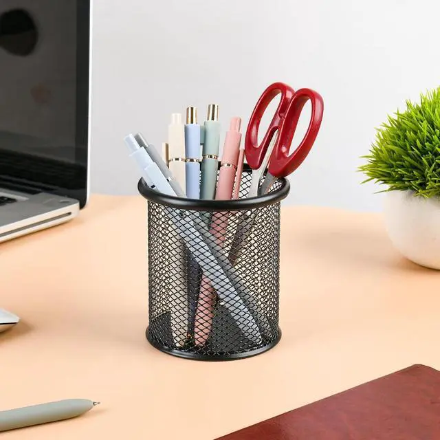 Alt view image 7 of 7 - Black Pen Holder Cup for Desk Modern Wire Mesh Pencil Cup Holder, Durable Office Pen Organizer for Desk, Home & Office