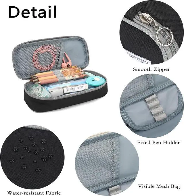 Alt view image 5 of 5 - Pencil Case, Multi-compartment Pencil Pouch, Portable Pencil Bag (Black with Gray)