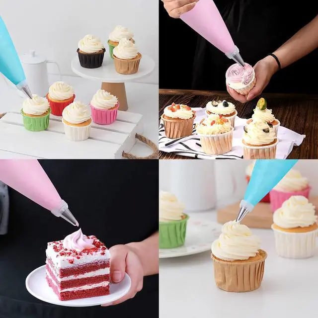 Alt view image 7 of 7 - Piping Bags and Tips Set, 100Pcs 12 Inch Pastry Bags, Icing Bags Disposable | Cakes Decorating Kit Supplies with 1 Reusable Piping Bags 1 Couplers 12 Frosting Tips 2 Bag Ties 3 Cake Scraper