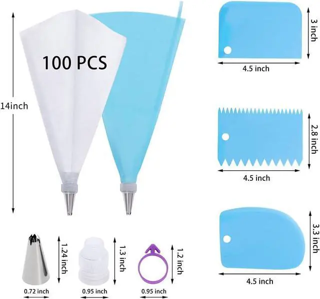 Alt view image 6 of 7 - Piping Bags and Tips Set, 100Pcs 12 Inch Pastry Bags, Icing Bags Disposable | Cakes Decorating Kit Supplies with 1 Reusable Piping Bags 1 Couplers 12 Frosting Tips 2 Bag Ties 3 Cake Scraper