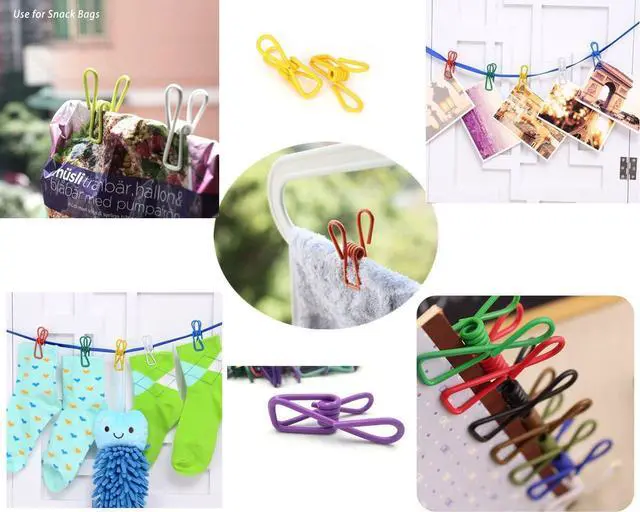 Alt view image 4 of 7 - 30 Pcs 2 Inch 10 Different Random Colors Chip Clips, PVC Coating High Elasticity Strength Clothes Pins, Food Clips and Bag Clips
