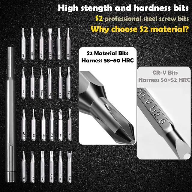 Alt view image 2 of 7 - Precision Screwdriver Set, 27 in 1 Small Screwdriver Set Magnetic, Mini S2 Steel Bits with Tweezers, Magnetic Mini Repair Tool Kit for Laptop, Phone, PC, Glasses, Watch, Electronic