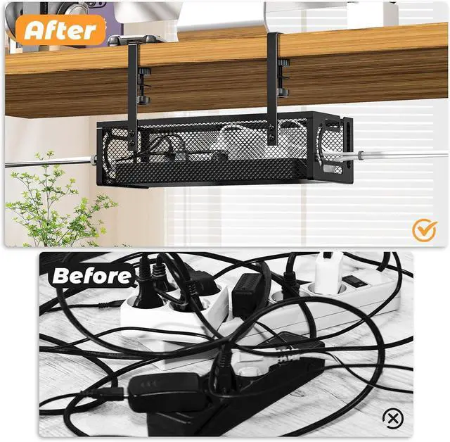 Alt view image 6 of 7 - Under Desk Cable Management Tray, 15.7'' No Drill Steel Desk Cable Organizers, Wire Management Tray Cable Management Rack (1 Pack-Black)