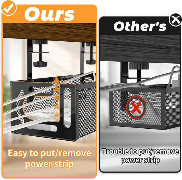 Alt view image 5 of 7 - Under Desk Cable Management Tray, 15.7'' No Drill Steel Desk Cable Organizers, Wire Management Tray Cable Management Rack (1 Pack-Black)