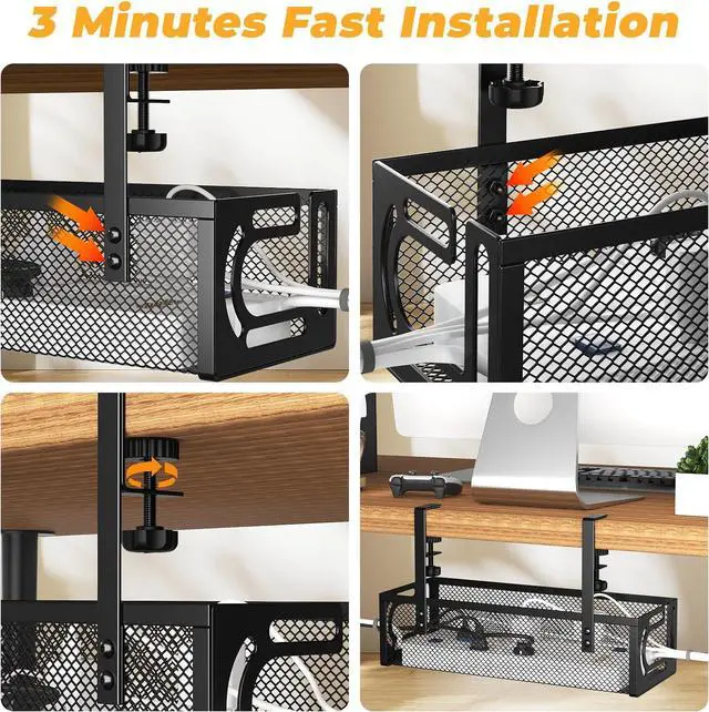 Alt view image 7 of 7 - Under Desk Cable Management Tray, 15.7'' No Drill Steel Desk Cable Organizers, Wire Management Tray Cable Management Rack (1 Pack-Black)
