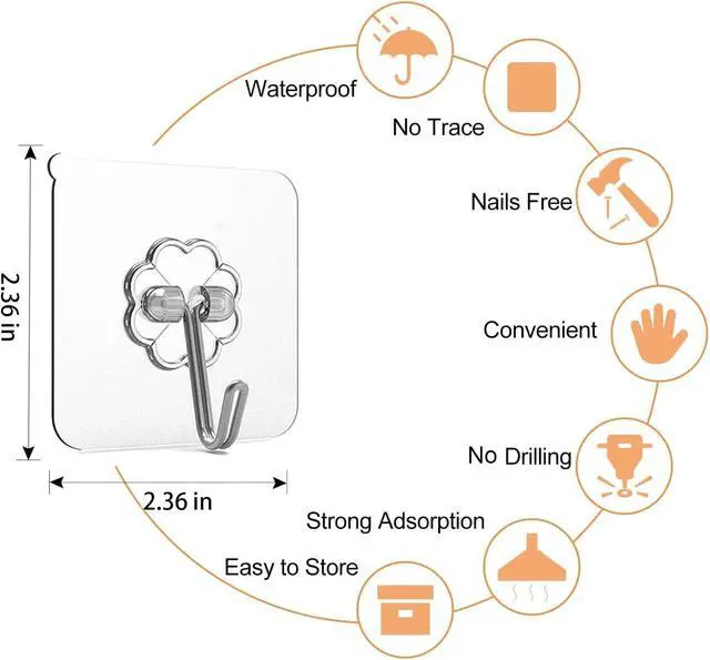 Alt view image 3 of 7 - Hooks for Hanging,Heavy Duty Wall Hooks 20 Pack,Sticky Ceiling