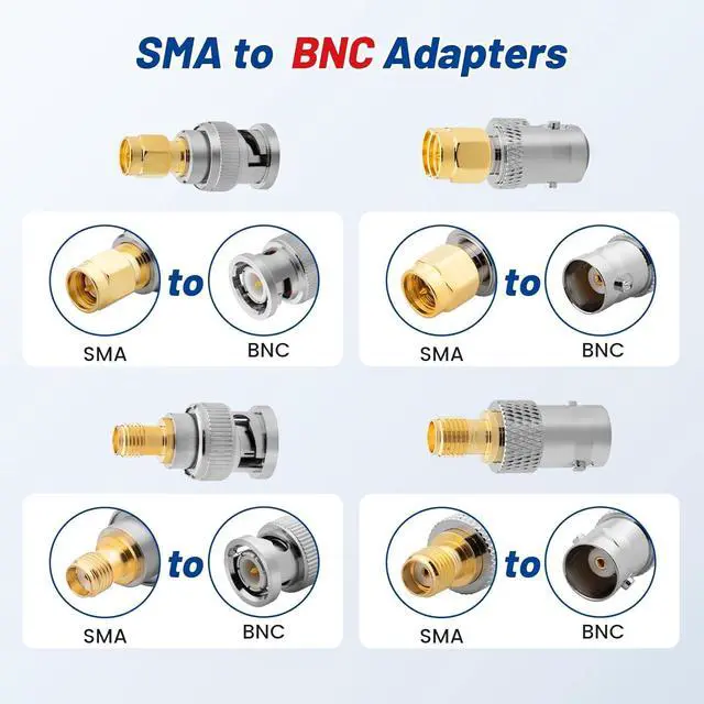 Alt view image 4 of 7 - 8-Pack SMA to BNC Adapter Kit 50 Ohm RF Coaxial Connectors Gold Plated Brass Complete Male/Female Set for RF Radio, Antenna, TV, Test Equipment