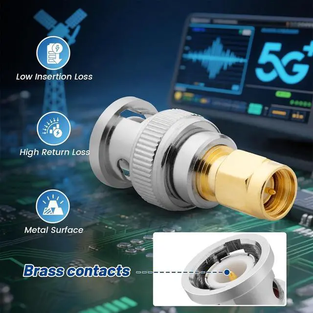 Alt view image 3 of 7 - 8-Pack SMA to BNC Adapter Kit 50 Ohm RF Coaxial Connectors Gold Plated Brass Complete Male/Female Set for RF Radio, Antenna, TV, Test Equipment