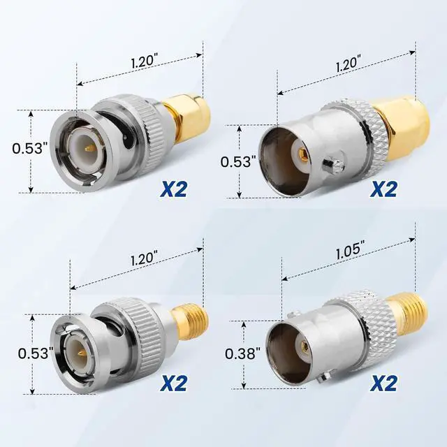 Alt view image 5 of 7 - 8-Pack SMA to BNC Adapter Kit 50 Ohm RF Coaxial Connectors Gold Plated Brass Complete Male/Female Set for RF Radio, Antenna, TV, Test Equipment
