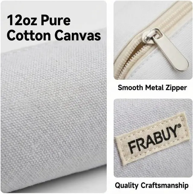 Alt view image 5 of 7 - Canvas Pencil Case Pouch, Multipurpose Pen Bag Stationery White