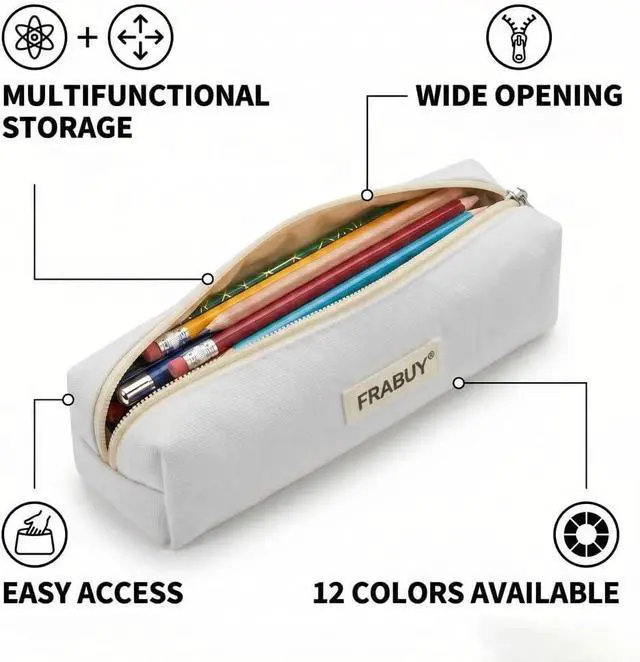 Alt view image 7 of 7 - Canvas Pencil Case Pouch, Multipurpose Pen Bag Stationery White