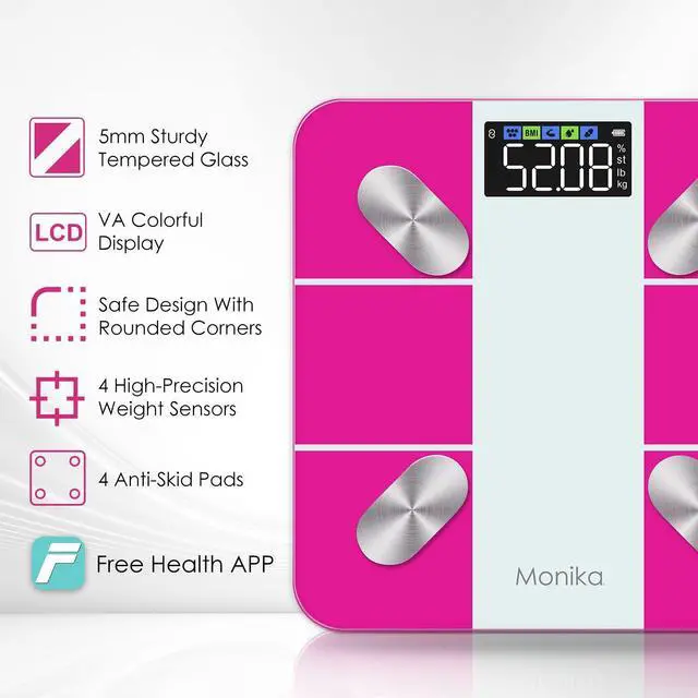 Alt view image 2 of 7 - Monika Smart Scale Digital Bathroom Scale for Body Weight Fat Muscle Mass Bluetooth Accurate Weight Scale with Smartphone App