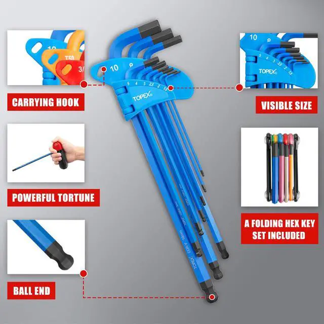 Alt view image 2 of 7 - TOPEX 38Pcs Allen Key Set Hex Key Allen Wrench Folding Hex Key Ball End Metric/SAE/Star