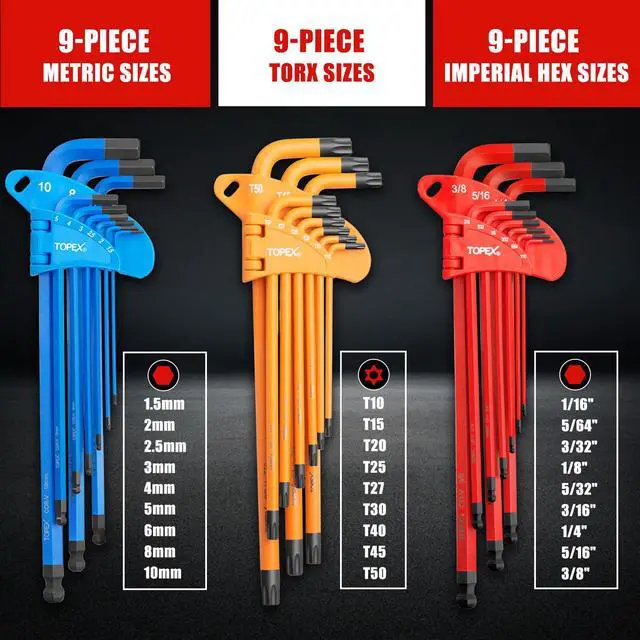 Alt view image 4 of 7 - TOPEX 38Pcs Allen Key Set Hex Key Allen Wrench Folding Hex Key Ball End Metric/SAE/Star