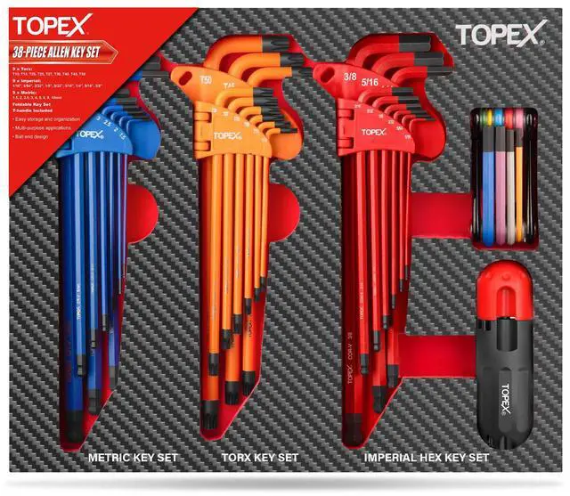Main image of TOPEX 38Pcs Allen Key Set Hex Key Allen Wrench Folding Hex Key Ball End Metric/SAE/Star
