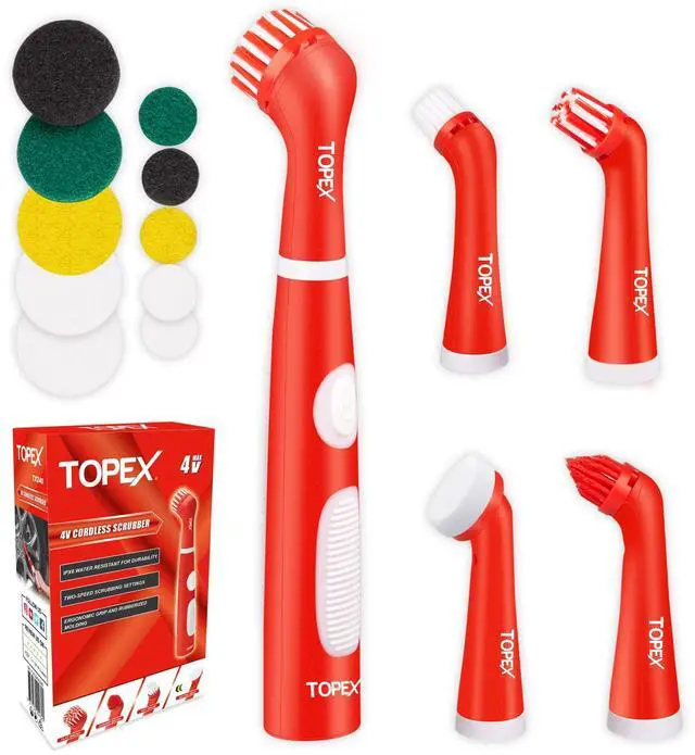 Main image of TOPEX 4V MAX Cordless Scrubber with 5 Replaceable Brush Heads Power Cleaning Brush for Grout/Tile/Bathroom/Shower/Bathtub