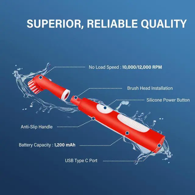Alt view image 2 of 7 - TOPEX 4V MAX Cordless Scrubber with 5 Replaceable Brush Heads Power Cleaning Brush for Grout/Tile/Bathroom/Shower/Bathtub