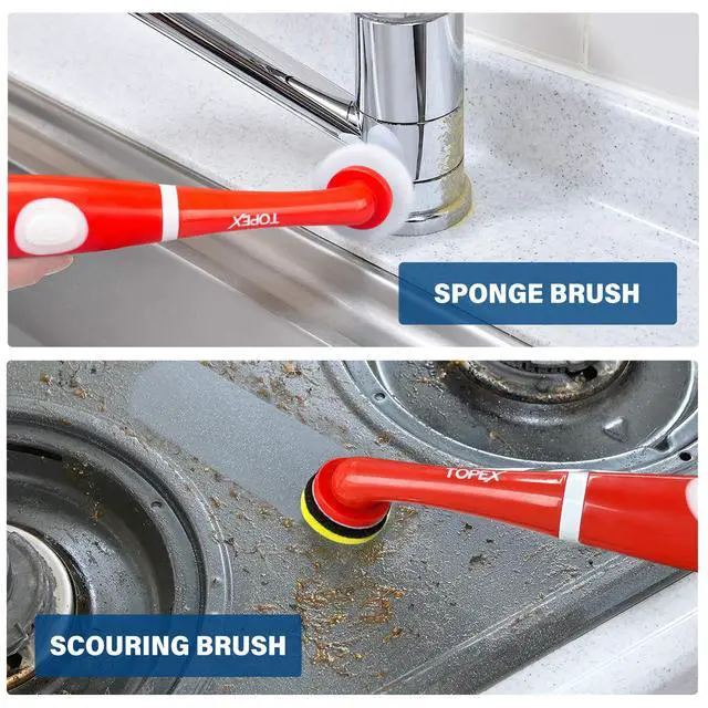 Alt view image 7 of 7 - TOPEX 4V MAX Cordless Scrubber with 5 Replaceable Brush Heads Power Cleaning Brush for Grout/Tile/Bathroom/Shower/Bathtub