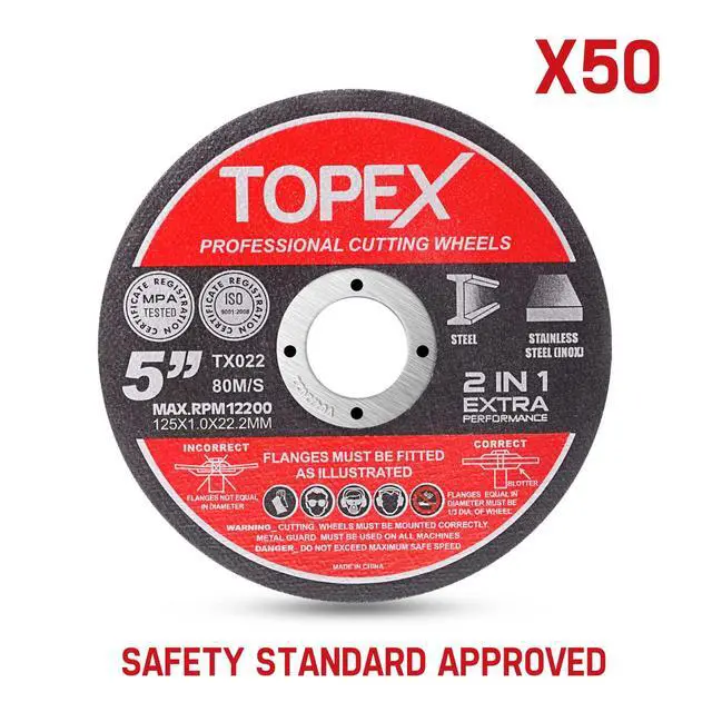Alt view image 2 of 7 - TOPEX 50-Piece 125mm 5" Professional Cutting Wheels Discs 2 in 1 Steel Inox Ultra Thin