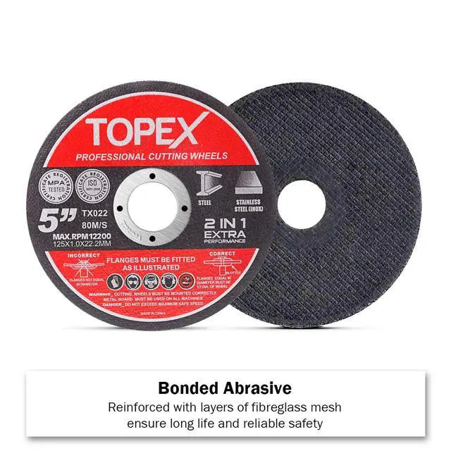 Alt view image 6 of 7 - TOPEX 50-Piece 125mm 5" Professional Cutting Wheels Discs 2 in 1 Steel Inox Ultra Thin