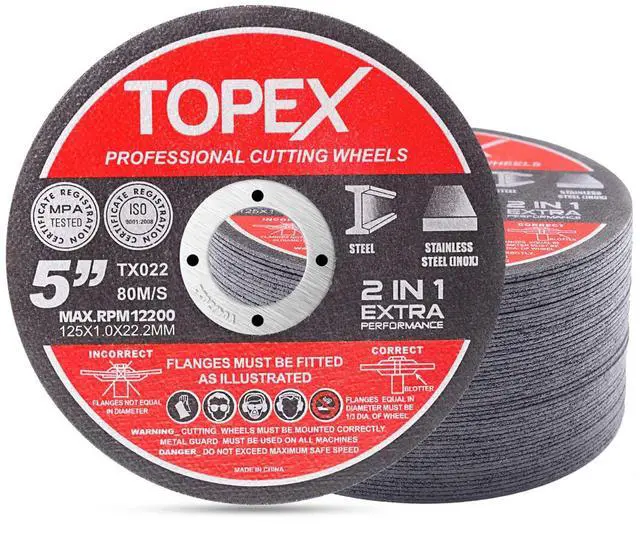 Main image of TOPEX 50-Piece 125mm 5" Professional Cutting Wheels Discs 2 in 1 Steel Inox Ultra Thin